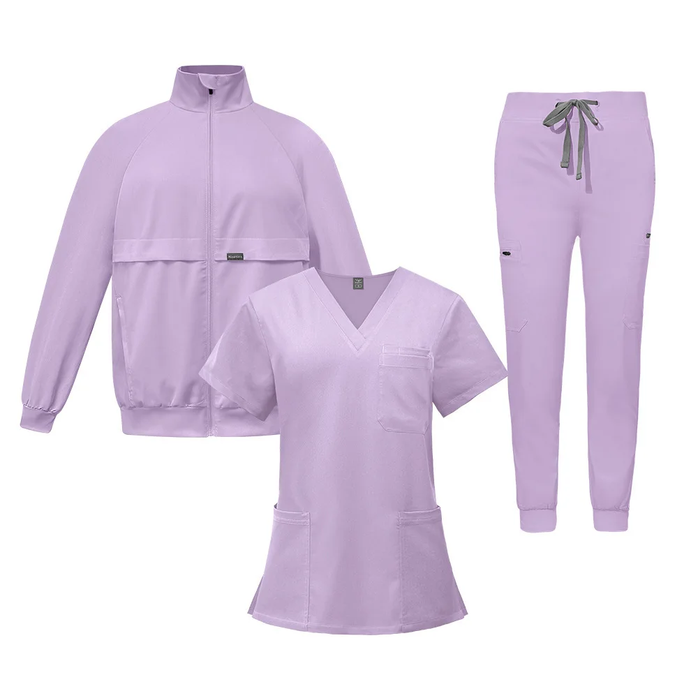 Three Piece Set With V-Neck Jacket, Surgical Hand Washing Medical Nurse Gown, Women's Gown