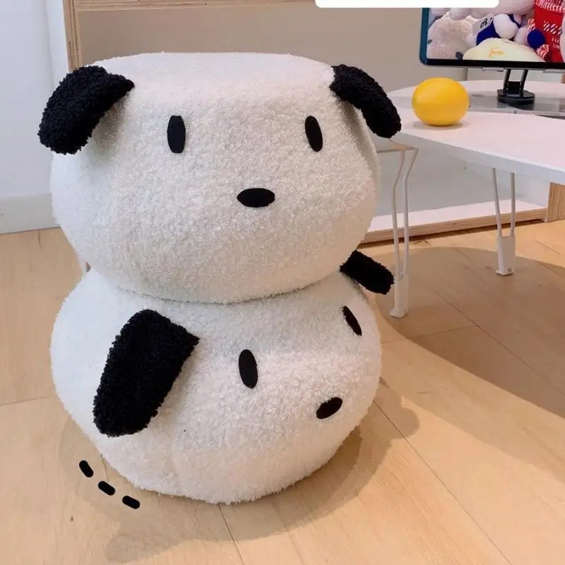 Pochacco Sanrio Cartoon Cute Lambswool Solid Wood Shoe Stool Load Capacity 300 Pounds Anime Plush Toys for Girls Birthday Gift