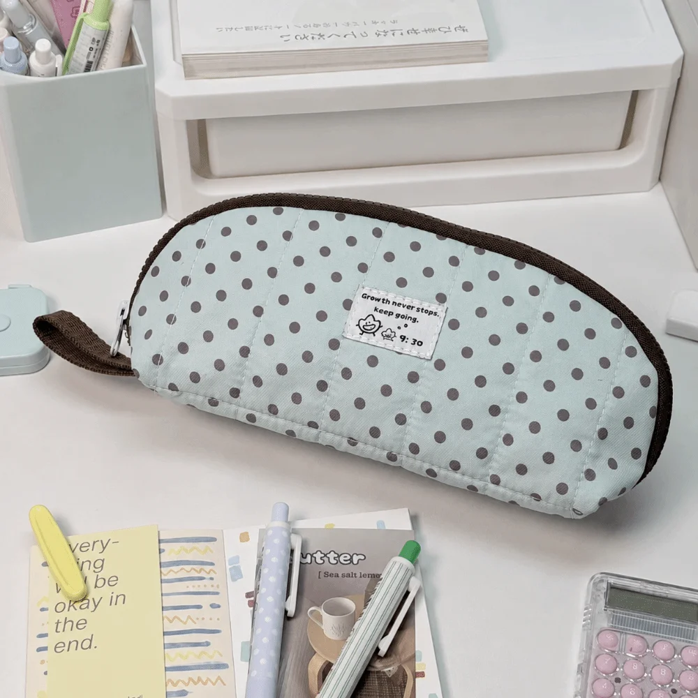 Polka Dot Print Pencil Case Shell Shaped Large Capacity Pencil Pouch Multi-Layer Handheld Stationery Pouch Students