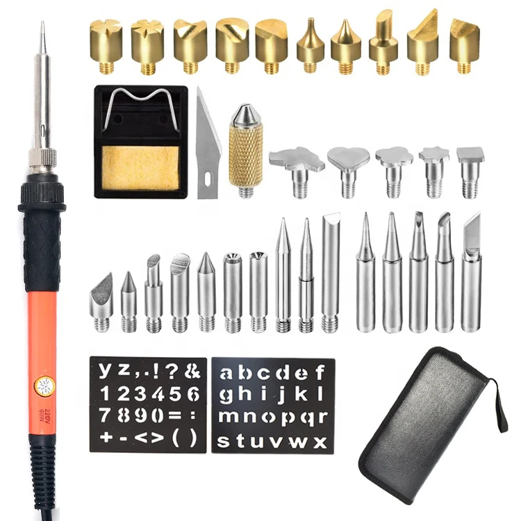 71PCS Wood Burning Pen Orange Color EU US UK Plug Adjustable Carving Pyrography Tool Soldering iron Pen Set Welding Tips Kit