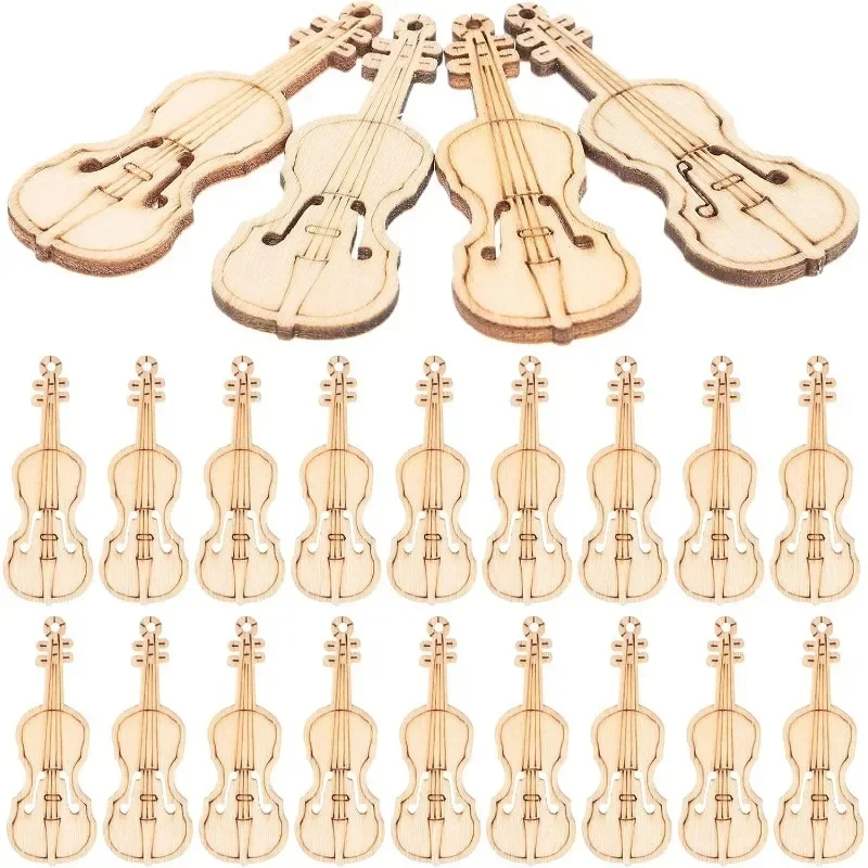 

10pcs Wood Slices Graffiti Wooden Slices Accessory Kids Painting Wooden Chip Wood Violin Charm Unfinished Violin Cutouts