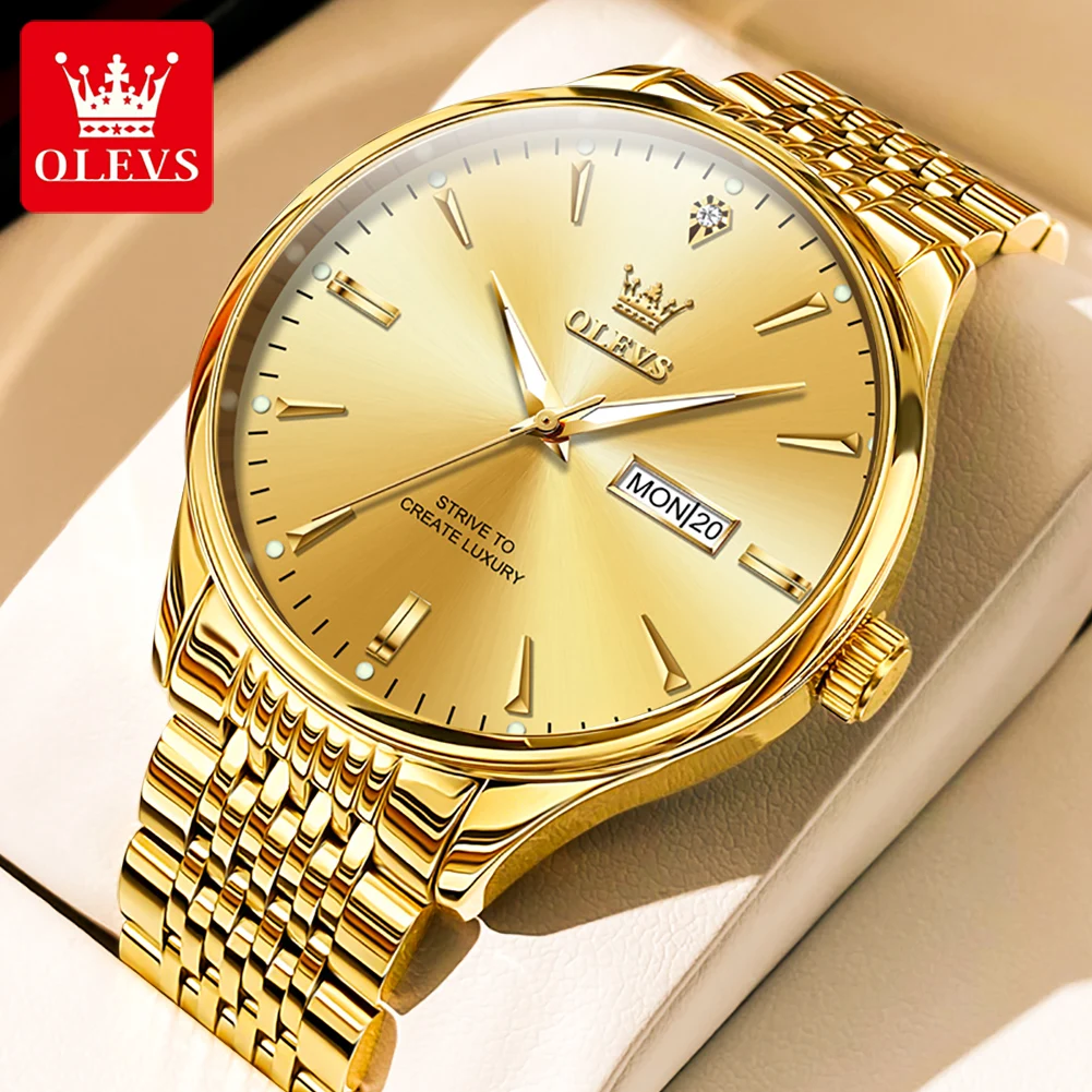 OLEVS Top Original Quartz Wristwatch Man Diamond Scale Stainless Steel Waterproof Calendar Classic Business Watches for Men New