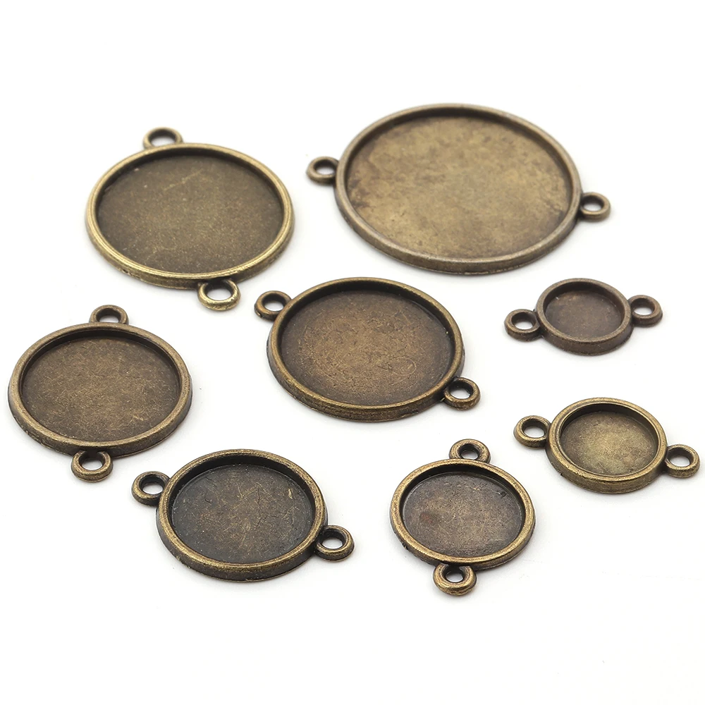 10pcs 8/10/12/14/16/18/20/25mm Round Cabochon Base Double Hole Blank Bezel Trays For Jewelry Making DIY Necklace Accessories