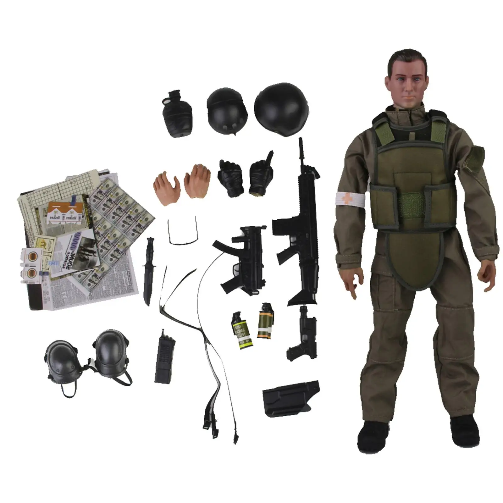 Soldier Medic Muscle Action Figure with Three Pairs of Hands Miniature Accessory for Dolls 12 Inch