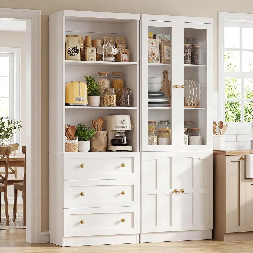 

Farmhouse Kitchen Pantry Cabinets - 80" Tall Wood Kitchen Storage Cabinets with Adjustable Shelves & Doors, Customized