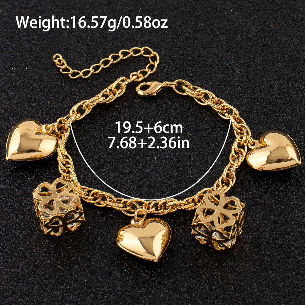 Stainless Steel Punk-style Thick Bracelet with Heart-shaped Lucky Grass Pendant Birthday and Christmas Jewelry Gift