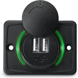 12V RV USB Charger Wall Mount USB Charging Station with Indicator Light and Cap for Car Camper Boat Marine SUV ATV