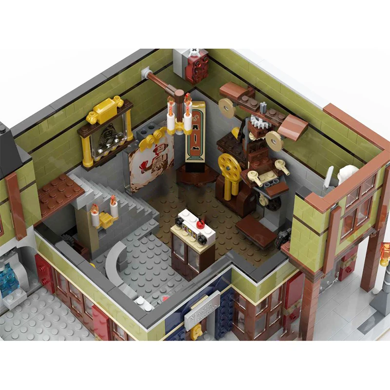 City Street View – blocs de construction MOC, série Antique, maison du revendeur, briques à granulés, modèle d'exposition, Collection, Puzzle, jouets cadeaux