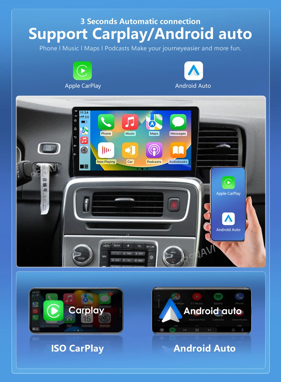 Android 16 Carplay Auto 2K Bildschirm Autoradio Multimedia-Player für Volvo S60 V60 2011 - 2020 Head Unit 360 2Din Autoradio Stereo – Detail 6