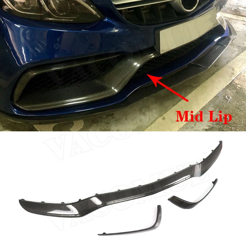 VACOMUL Carbon Fiber Front Bumper Mid Lip Spoiler for Mercedes Benz W205 C205 S205 C Class C63 AMG 2015-2018 FRP Bodykits