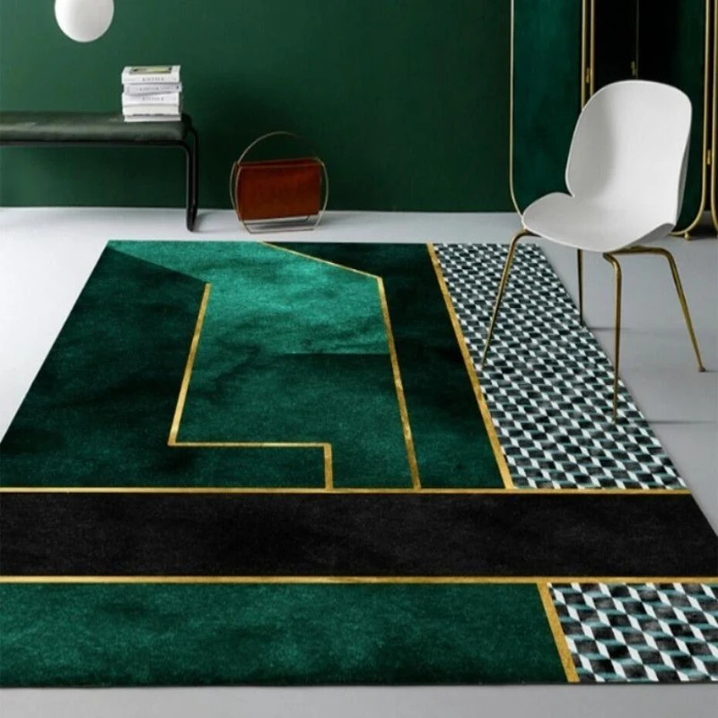 Modern Luxury Decoration Bedroom Carpet Antiskid Washable Rug Living Room Big Size Geometric Green Colour Coffee Table Floor Mat