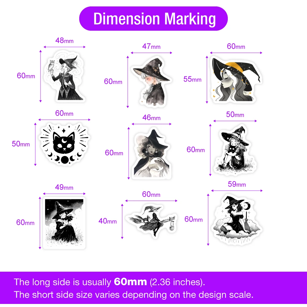Fantasy Gothic Witch Stickers Mysterious DIY Kids Toy Gift for Phones Laptops Bottles Luggage Decorative Design Waterproof Decal
