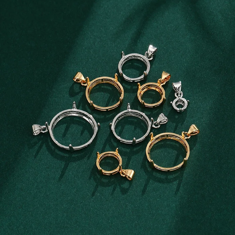 7x7 8x8 9x9mm Plating 18K Gold 4 Claws Round Blanke Pendant Bezel Base Setting Cabochon DIY Jewelry Findings Making Accessories