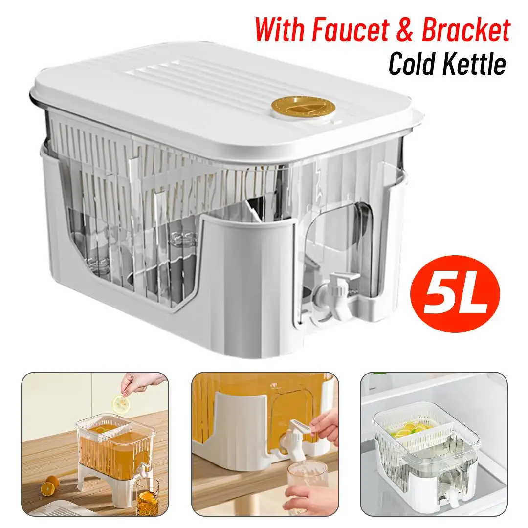 

Кувшин для холодных напитков 5 л с краном и кронштейном, пластиковый диспенсер для сока и воды для холодильника, для вечеринок, пикников, ледяных напитков