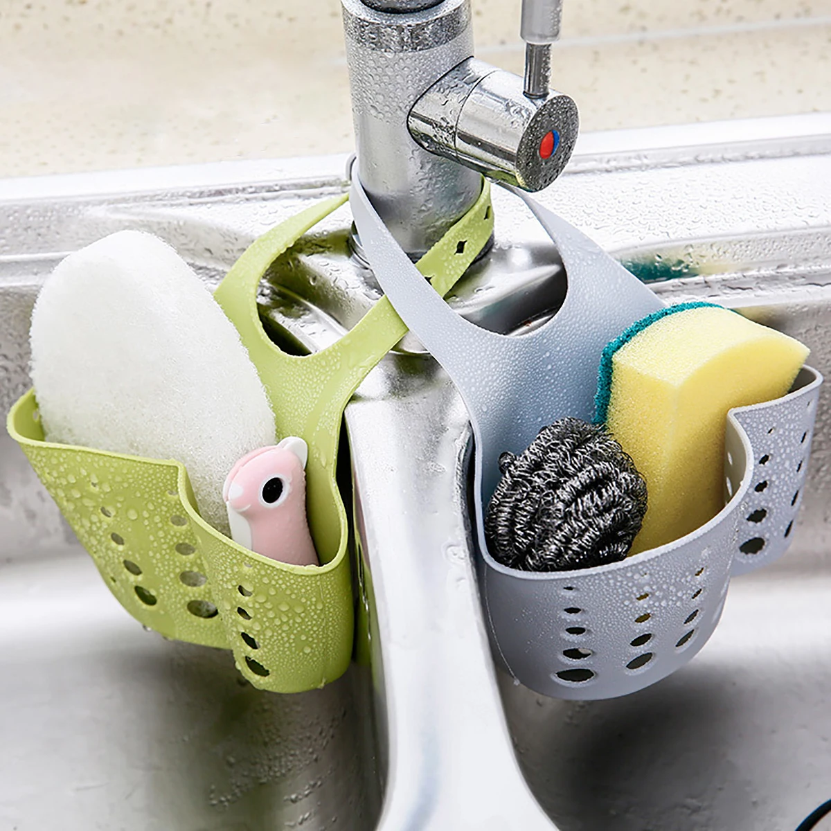 Adjustable Sink Storage Drain Basket Plastic Bag Useful Things For Kitchen Accessories Soap Sponge Hanging Organizer Storage