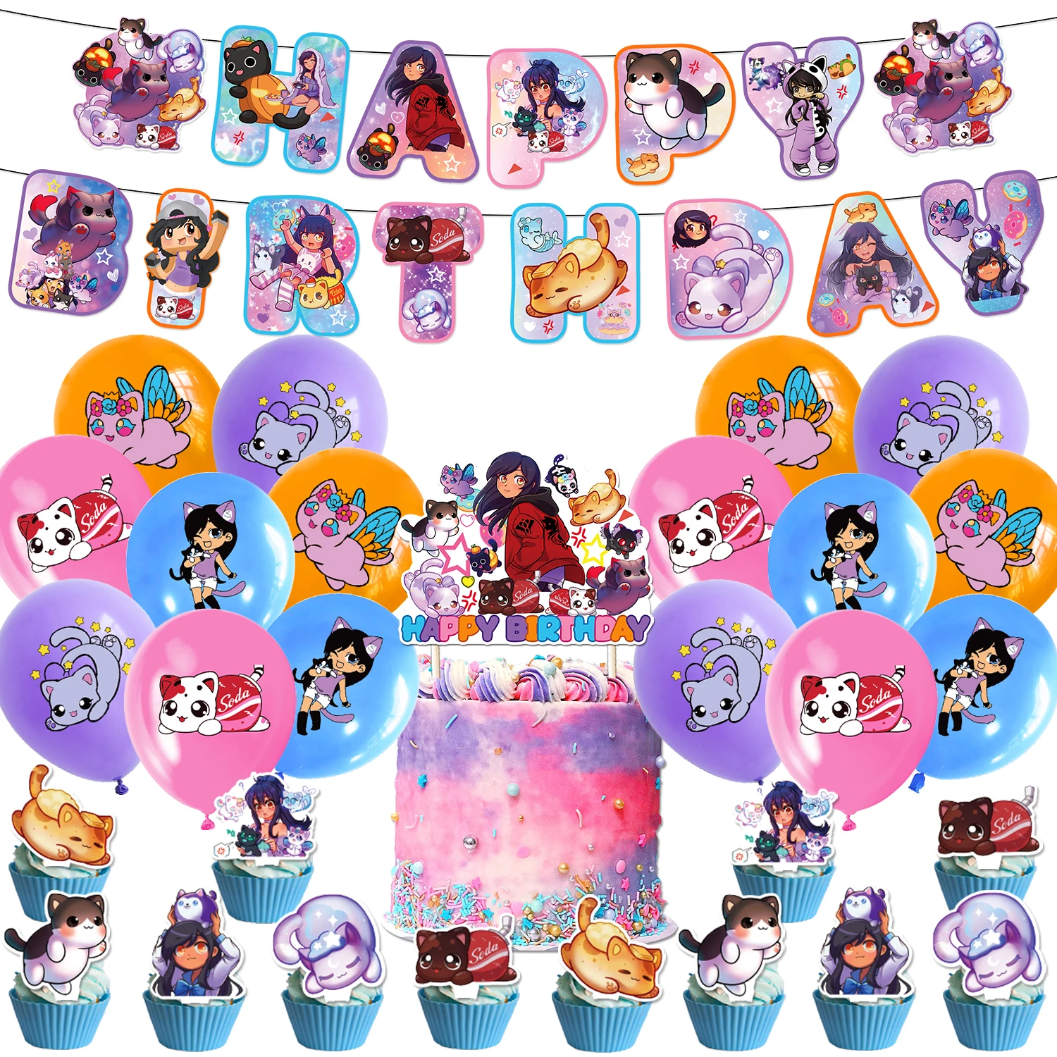 Aphmau Plushies Cartoon Theme DIY Balloons Party Supplies Birthday Banner Latex Balloon Decoration Cake Supplies Kid Girl Gift