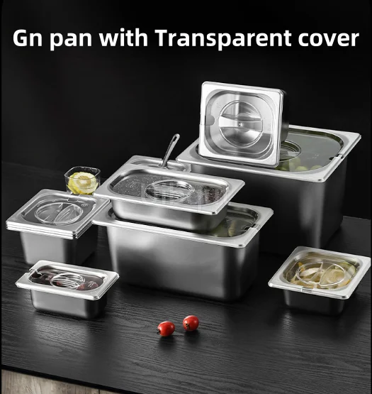 Rechteckiges Waschbecken mit transparentem Acryldeckel GN Pfanne aus Edelstahl, Lebensmittelpfanne, Chafing Buffet, Gewürzbox für Milchteeladen