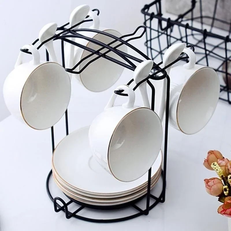 NEUE Kaffeetasse Halter Hängen Partition Tasse Halter Lagerung Rack Eisen Tasse Regal Stehen für Küche Zähler Stahl Display-ständer