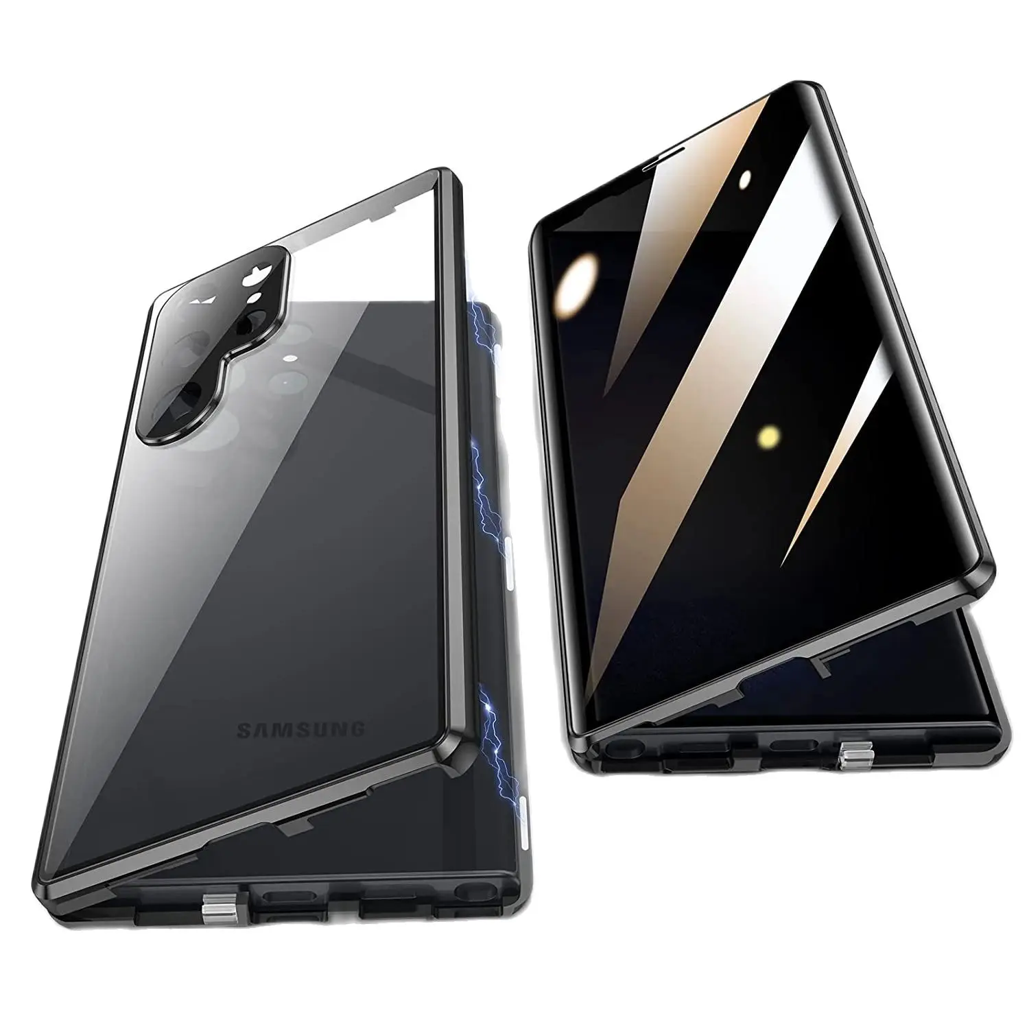 

Для Samsung Galaxy S24 S22 S21 S23 Ultra Чехол из металлического алюминиевого сплава 360° ° Полноэкранная защитная магнитная адсорбционная стеклянная крышка