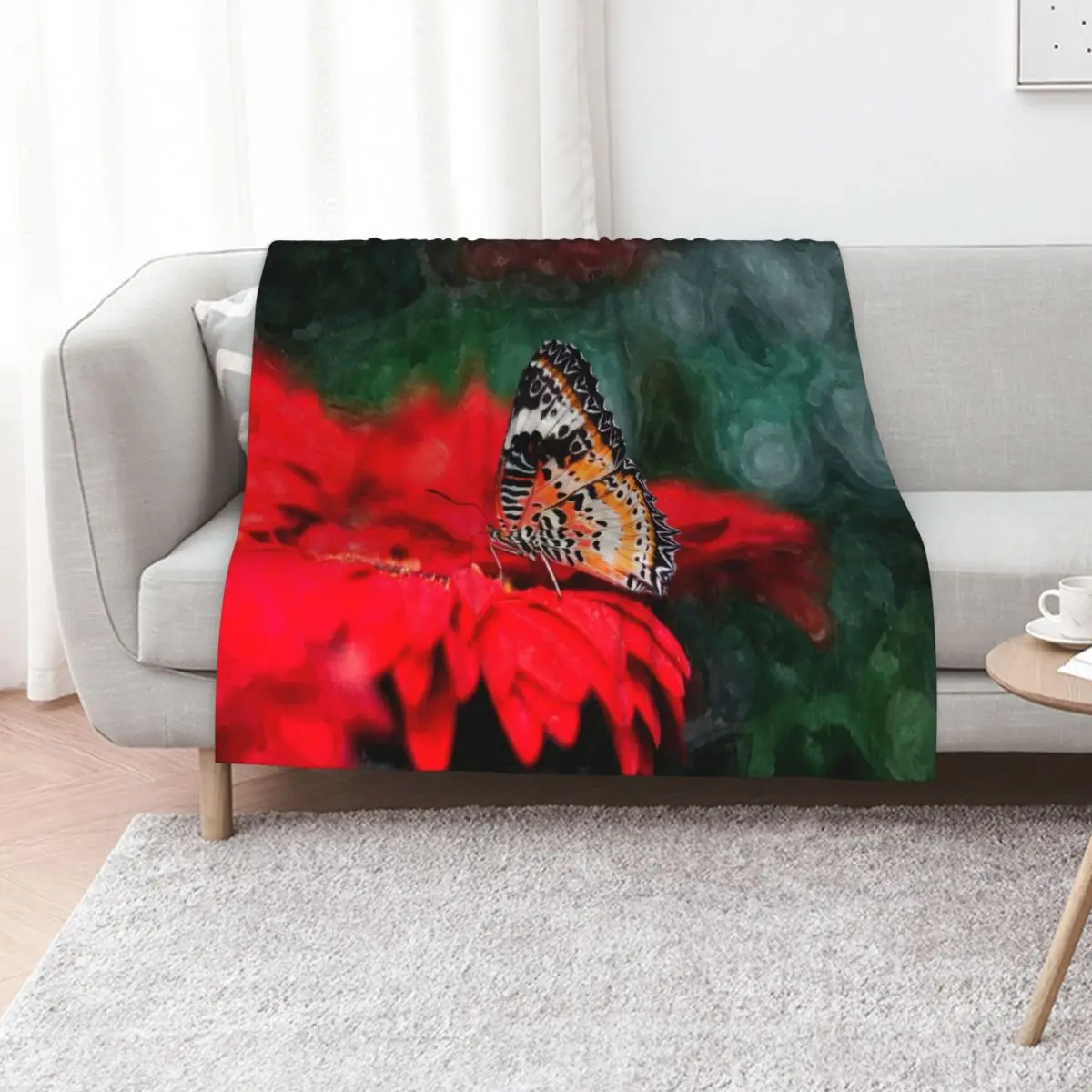 Butterfly on a red flower Throw Blanket heavy to sleep blankets ands for winter cosplay anime Decorative Sofa for sofa Blankets
