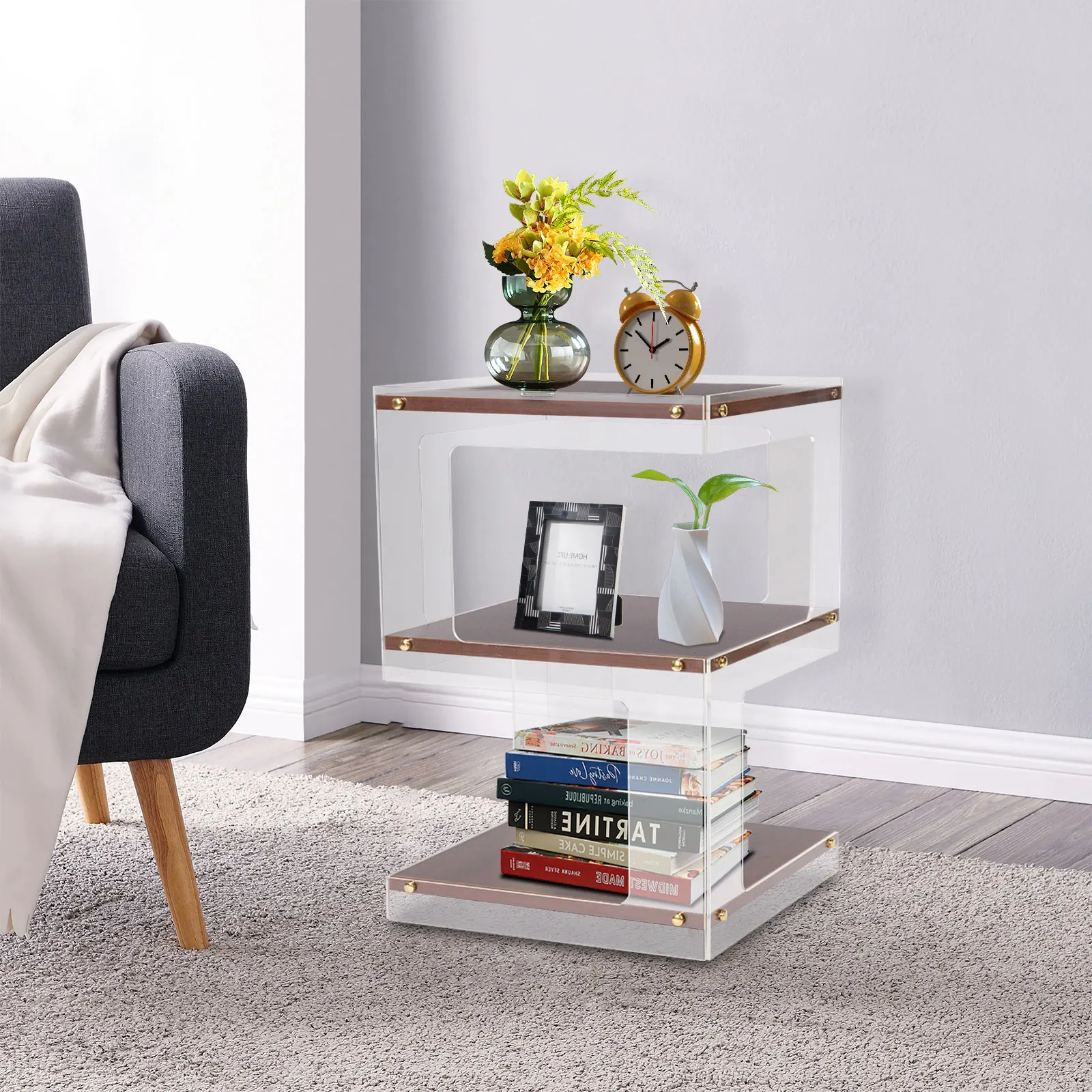 3 Tiers 40*40*60cm Bedside Table Freestanding Tea Table for A Box Spring Bed, Sofa Table, Bedside Table, Phone Table, Nightstand