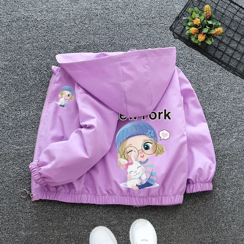 2024 Spring and Autumn Girls Children's Casual Cartoon Long sleeved Hooded Zipper Coat Children's Clothing 1-8Y