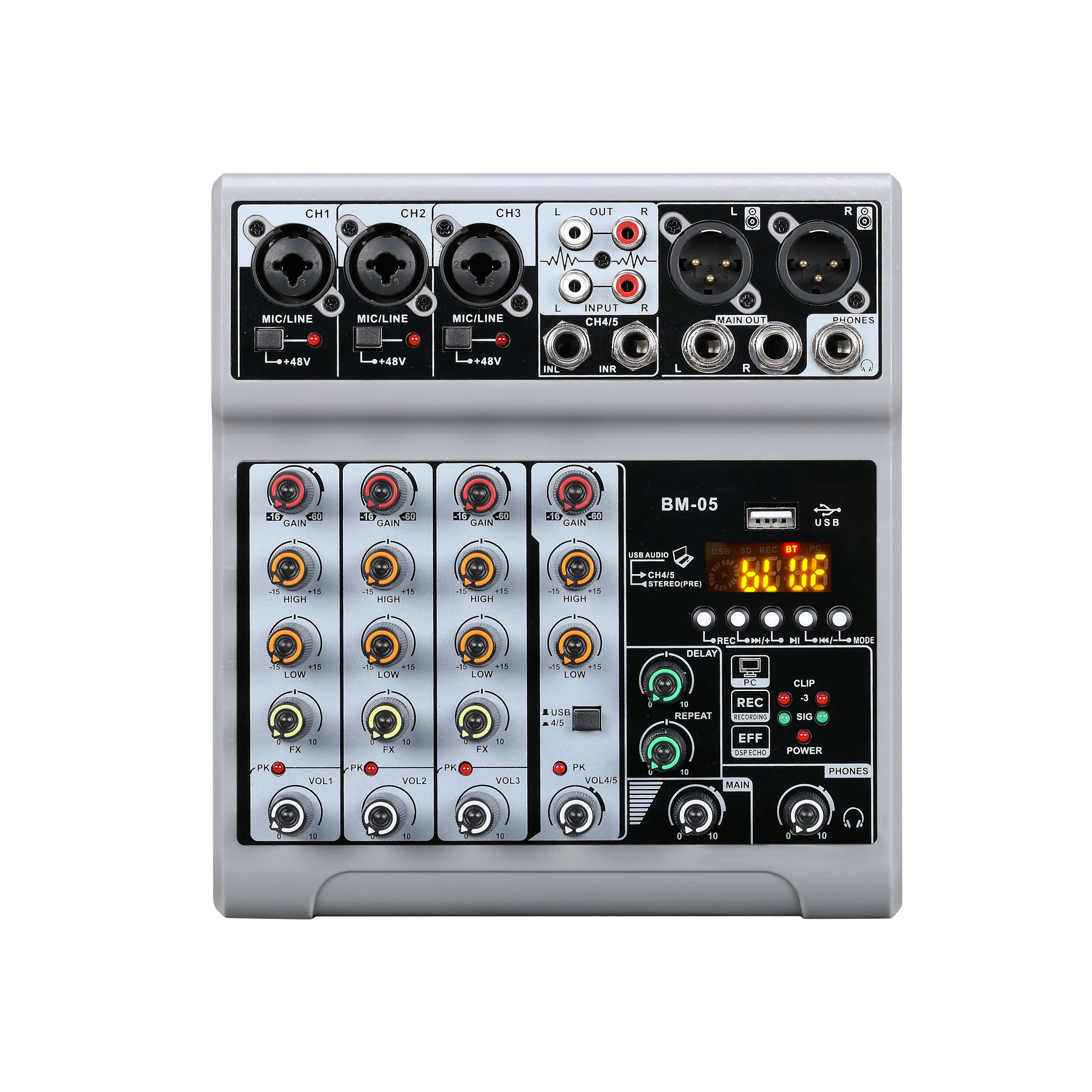BM-05 Mini 5 Channel Audio Mixer DJ Controller Mixer De Audio Profecional Mixing Console with USB Bluetooth for Studio