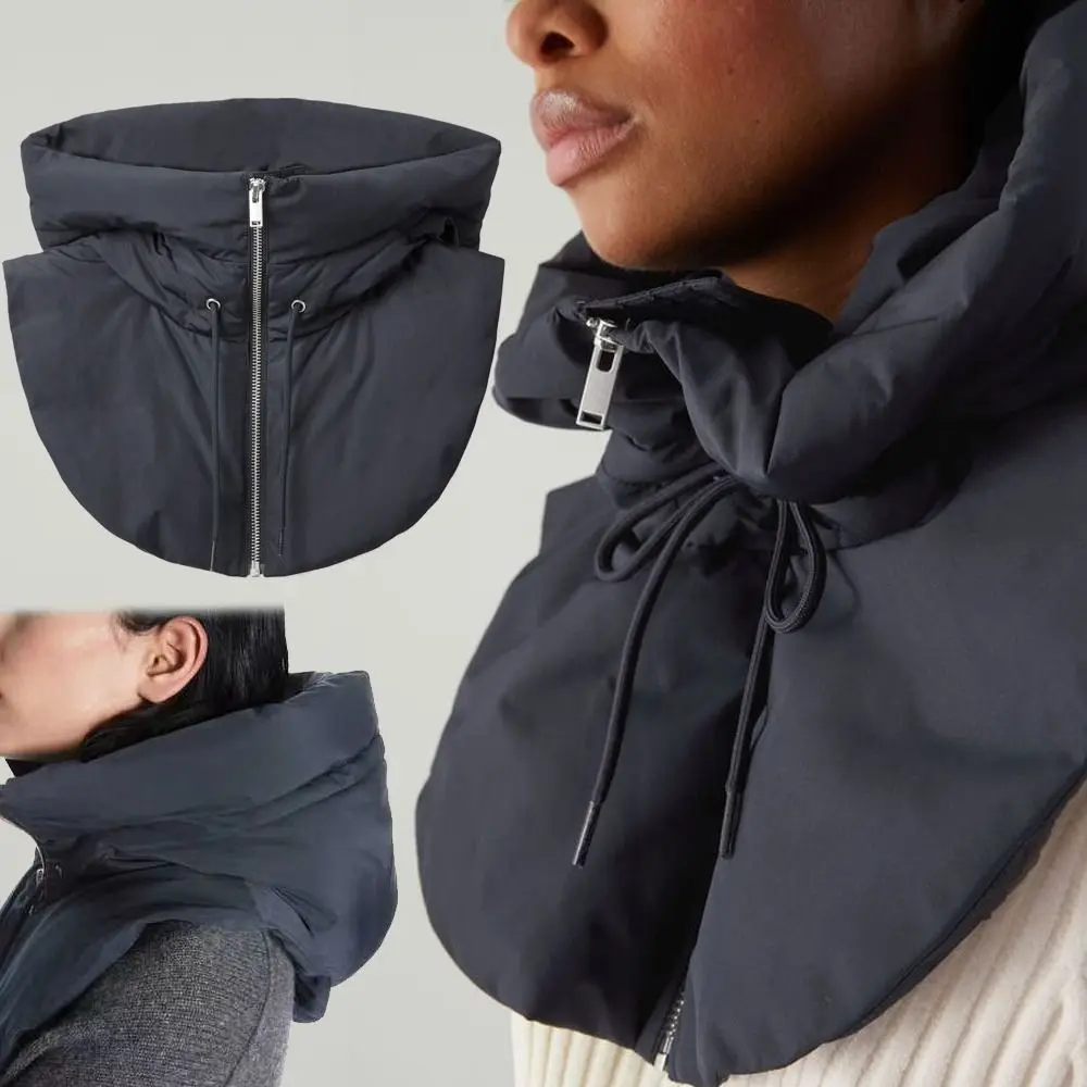 

Ultralight Down Hooded Hats Drawstring Zippper Coat Short Tank Top Removable Neck Cover Turtleneck Fake Collar Women's
