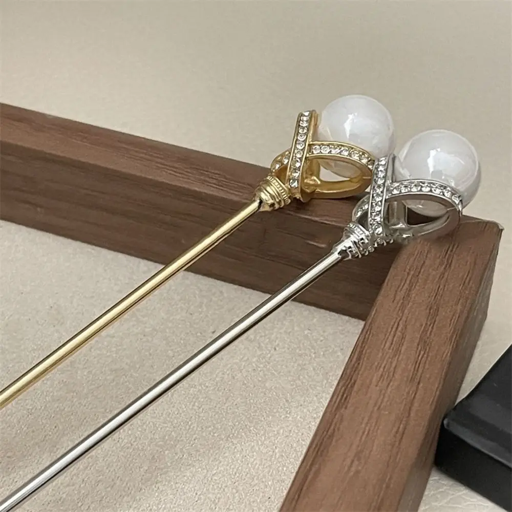 Antique Metal Pearl Hairpin Gold Silver Rhinestone Hair Stick Hair Sticks for Buns Hair Chopstick Hair Sticks for Long Hair