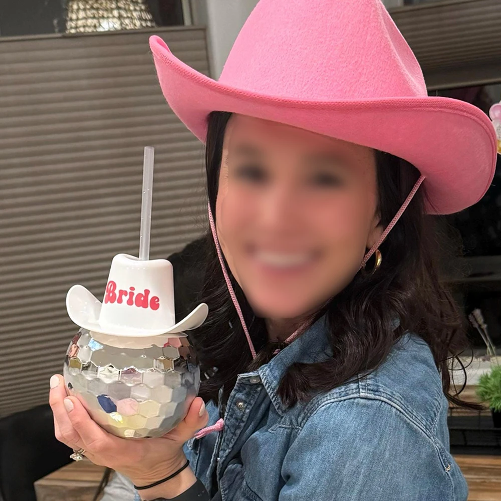 Pink Mirror Ball Cowboy Hat JIANGLAI Pink Disco Cowgirl Hat with Bandana,Glitter  main image 4