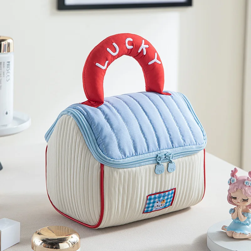 Cute House Makeup Bag Girl Soft and Glutinous Contrasting Color Toilet Bag Travel Portable Handbag Large Capacity Storage Bag