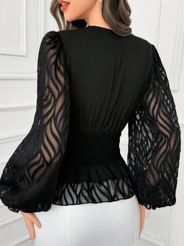 Imagen 2 del producto Camisa de cintura con manga acampanada y cuello en V elegante y de moda para mujer