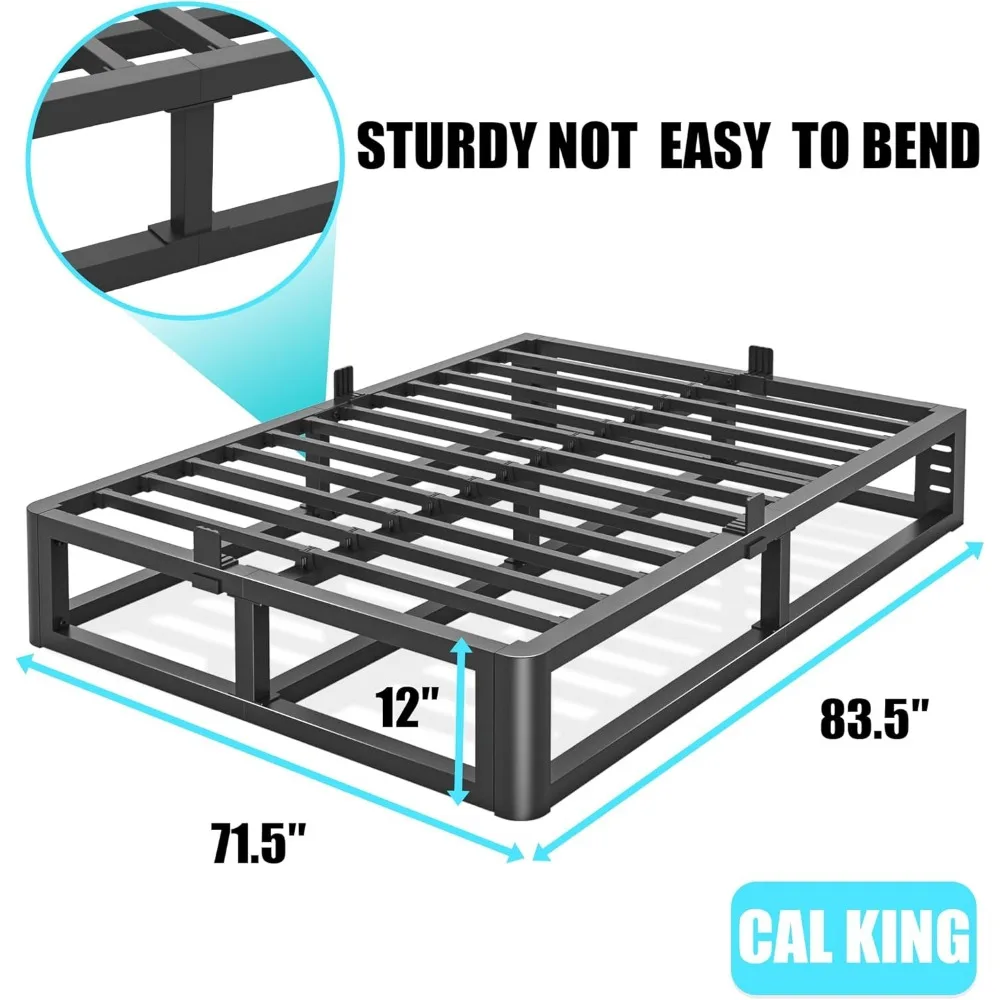 إطار سرير معدني شديد التحمل بحجم كاليفورنيا مع زوايا مستديرة وفتحة لوح أمامي، يدعم ما يصل إلى 3500 رطل، بدون زنبرك صندوقي