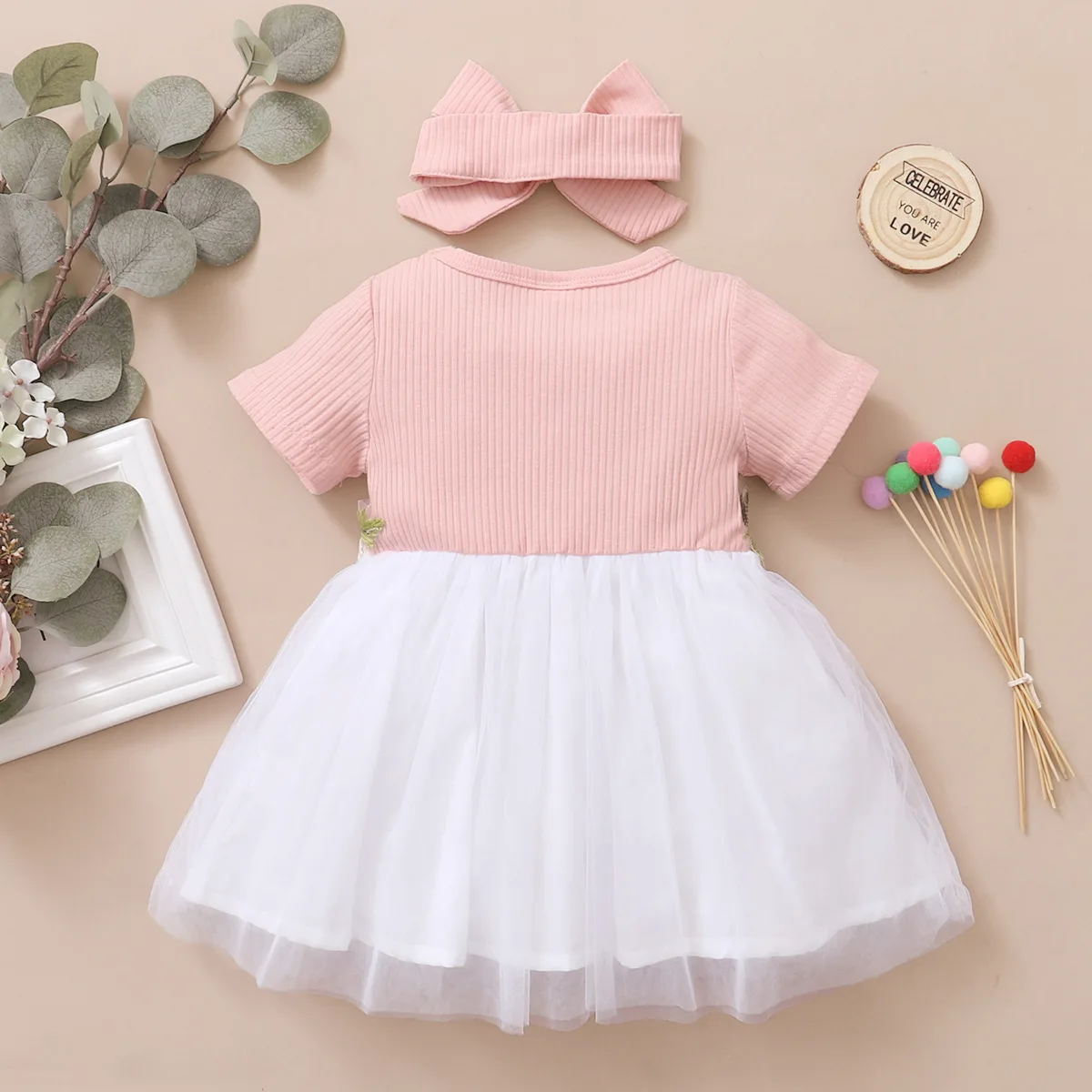 Euro-America Style Summer Children Skirts Girls Romantic Princess Short Sleeve Striped Splicing Mesh Sweet Cute Skirt