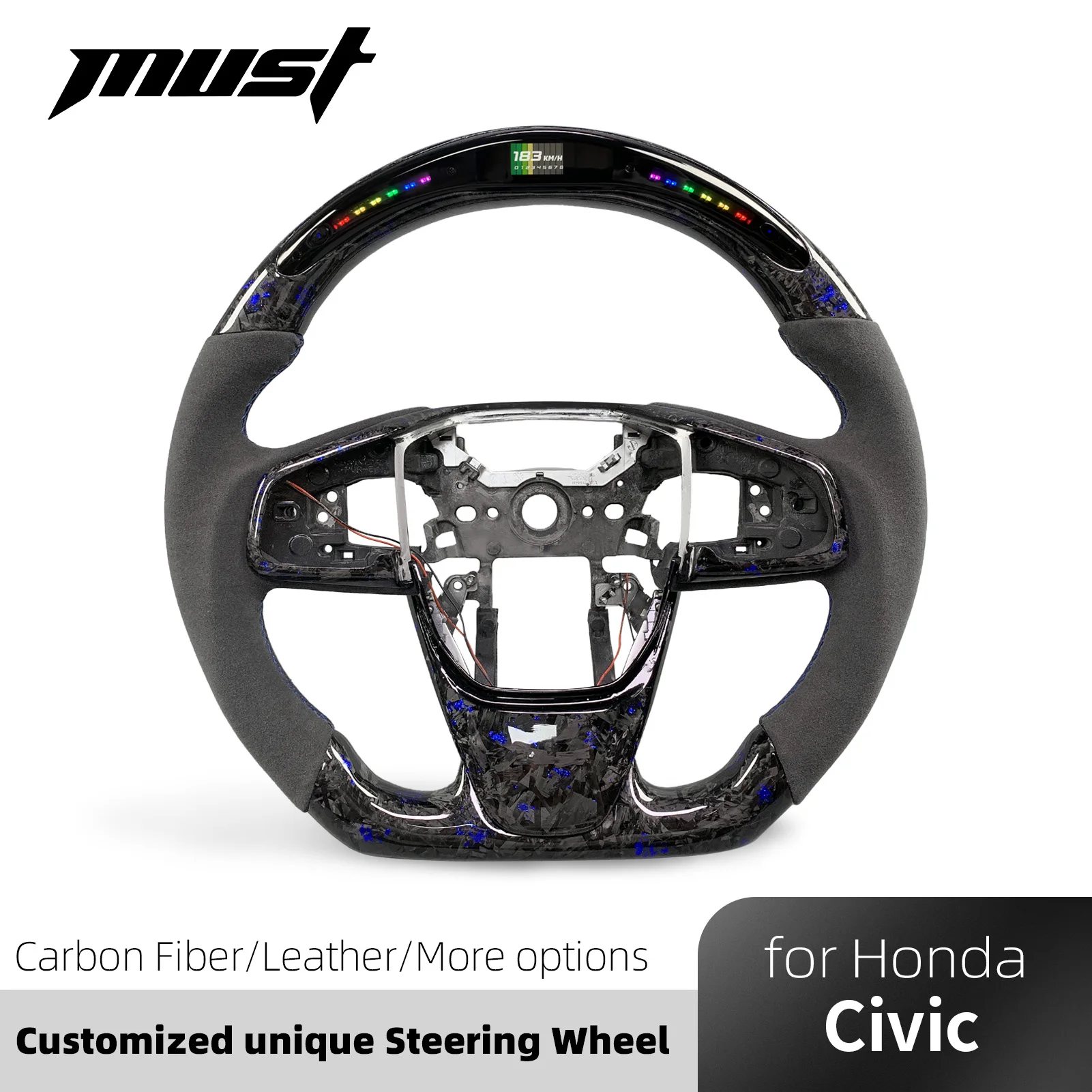 For Honda 10th-generation Civic Si Type R FK8 CR-V 2016-2021Customized Sport Carbon Fiber Steering Wheel with Smart LED Display