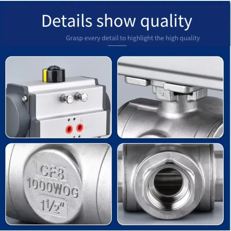 Q614F Stainless Steel Pneumatic Three-Way Ball Valve Steam Internal Thread L/T Type Steering Diverter OEM Customization Support
