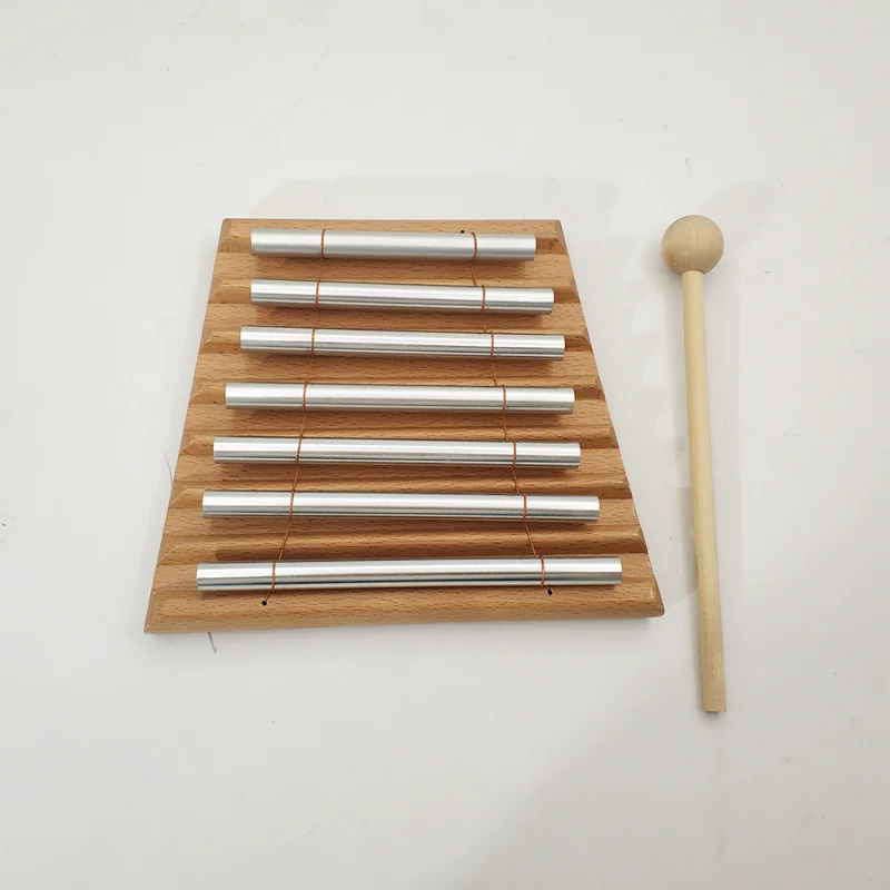 Campanas de madera de 7 tonos con Mazo, instrumento de percusión para oración, Yoga, meditación, Chime Musical, juguete para niños, campana de