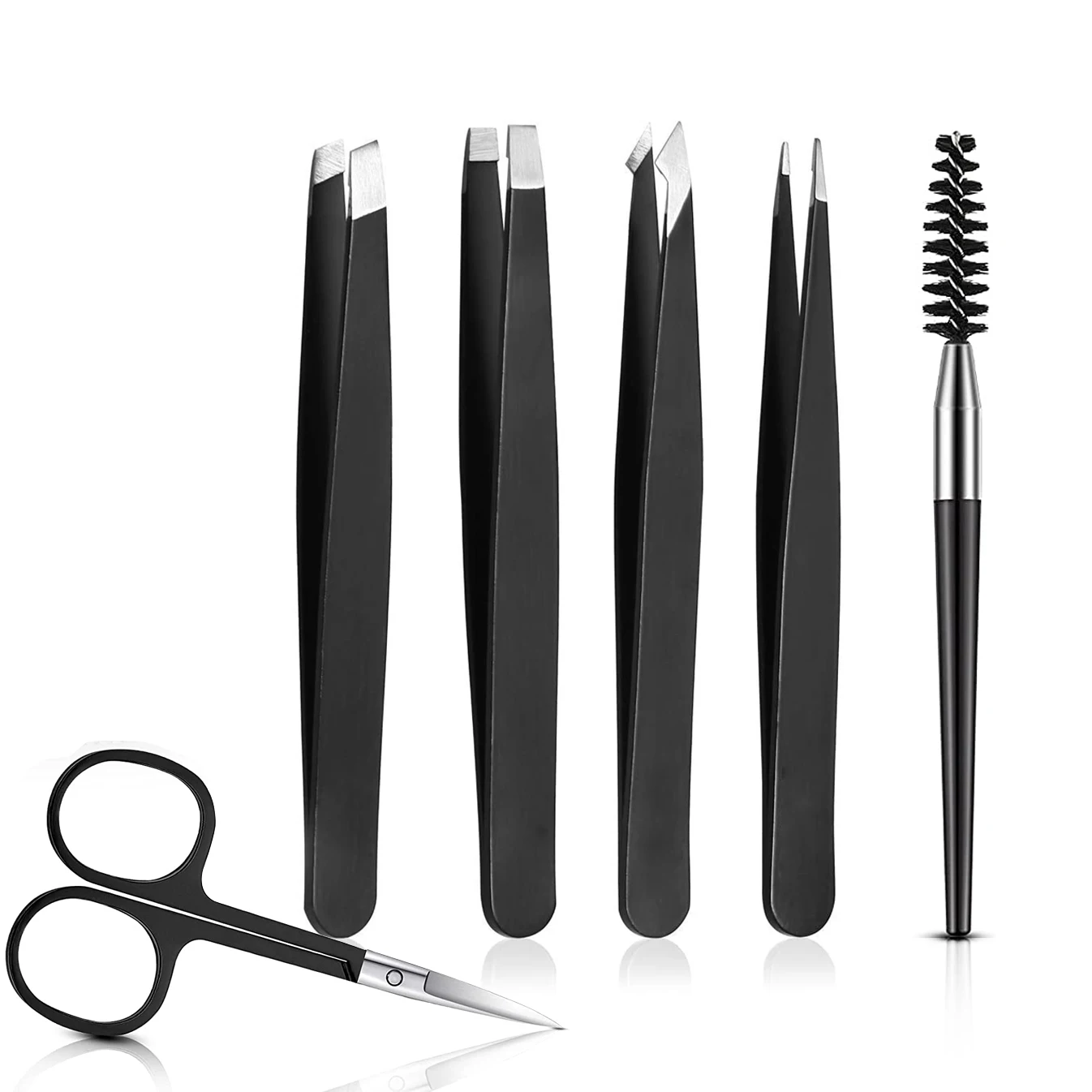 6 pçs conjunto de pinças de sobrancelha com tesoura curvada escova de cílios barba olho sobrancelha depilação plucker para rosto cabelo extrator clipes