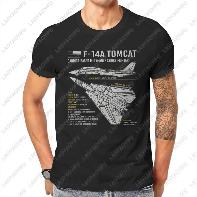 F-14 Tomcat US Navy Aircraft Plane USAF Airplane Blueprint O Neck TShirt Top Gun TShirt Man's Clothes Simple  Breathable Men Tee