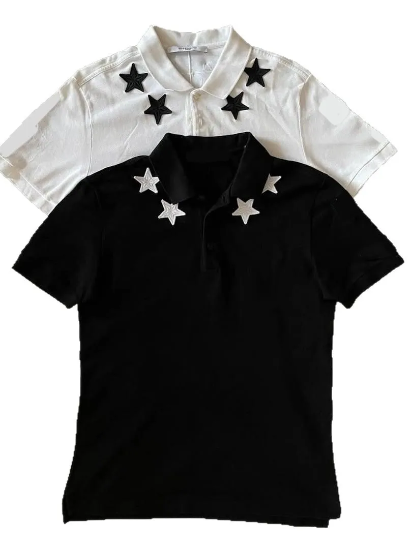 Y2K Star Decoration Turn-down Collar Short Sleeve  Shirt Men Women Black White Trendy Top Casual Loose Fit Creative Pattern