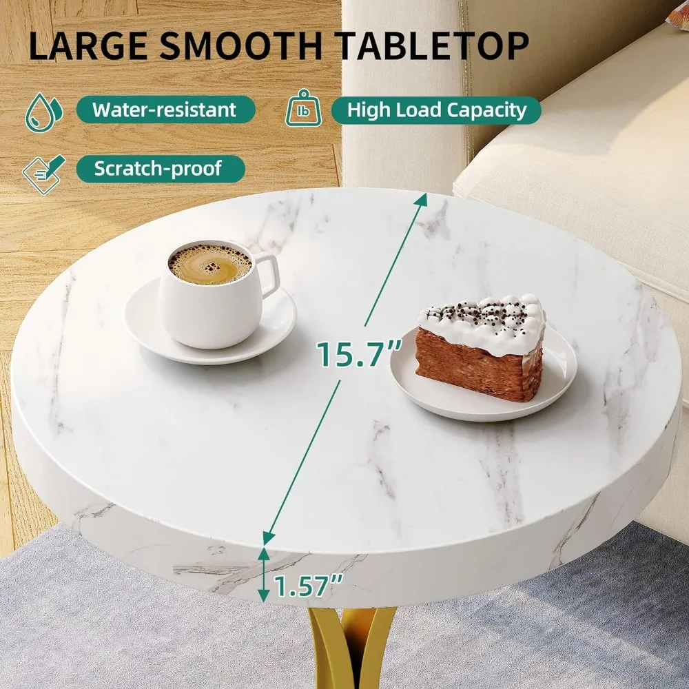 인조 대리석 화이트 거실 침실 커피 사이드 테이블, 라운드 엔드 테이블, 작은 악센트 테이블, 나이트 스탠드 2 개 세트