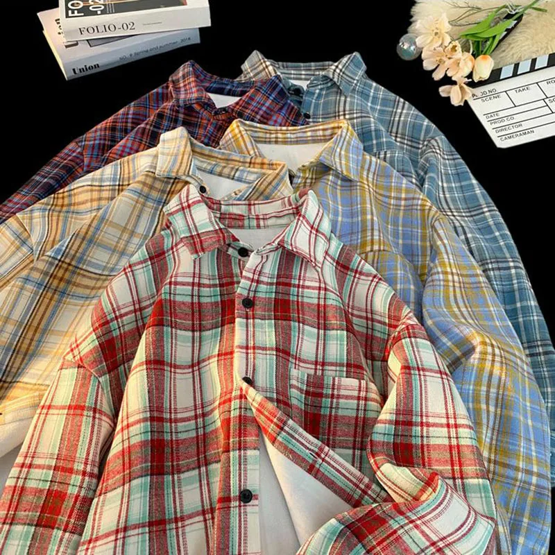 Autumn Winter Fleece-Lined Plaid Shirt For Men American Retro Thicken Shirts Jacket Casual Fashion Loose Male Warm Lapel Coat