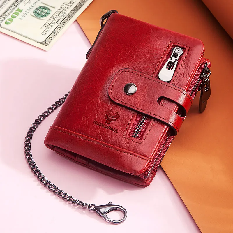 GZCZ 100% 진짜 가죽 지갑, 지퍼가 달린 동전 주머니, 돈 카드홀더, 최고급 반지갑 RFID