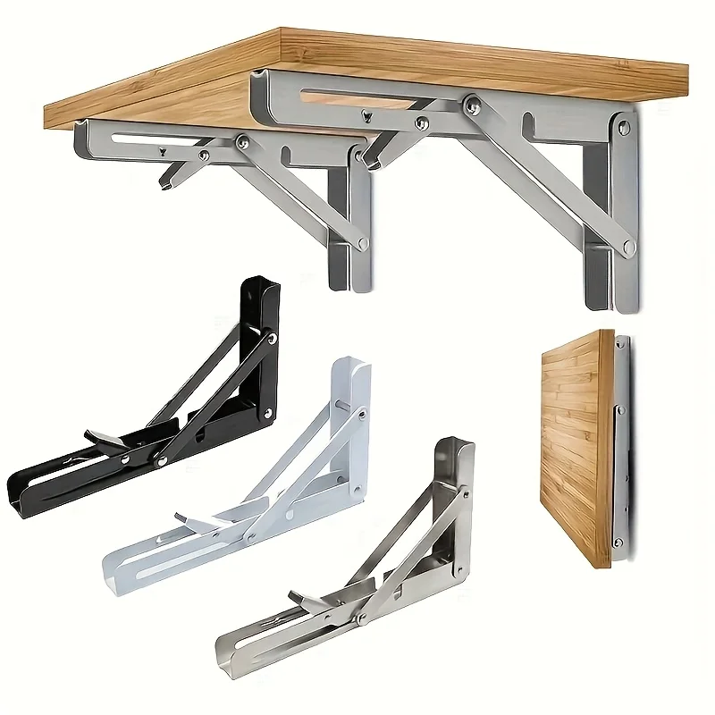 

Heavy-duty folding frame bracket for wall-mounted triangular support brackets, including mounting screws, durable iron construct
