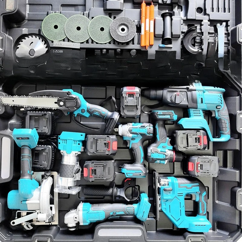 Rechargeable lithium battery electric hammer angle grinder cutting machine electric drill electric wrench chainsaw tool set
