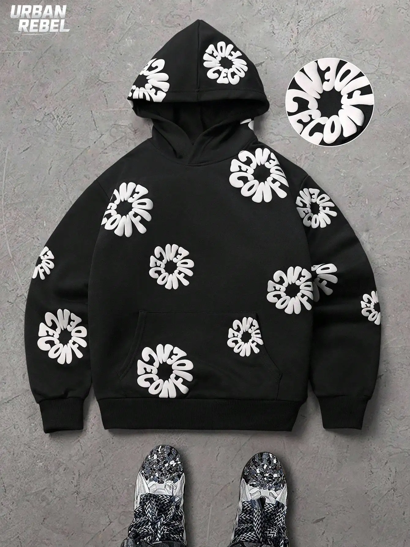 Men's Casual Letter Print Hoodies Autumn American Gothic Winter Black Flower Print Hoodie Sweatshirt Streetwear Hiphop Daily New