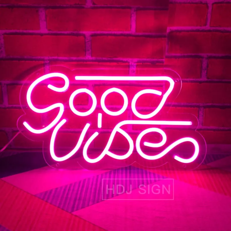 

Good Vibes LED Neon Sign USB Powered Neon Night Light Wall Art & Game Room Bedroom Living Room Decoration Dimmable LED Lights