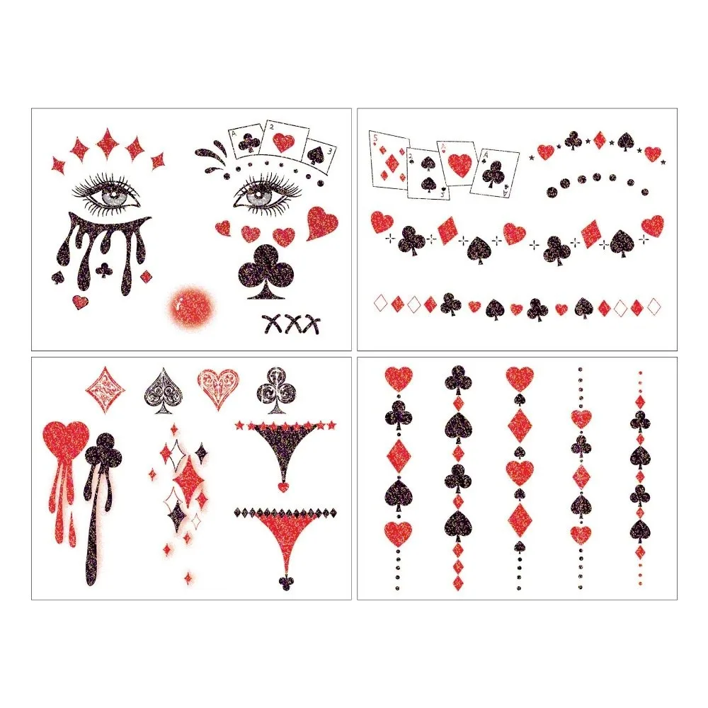 4Pcs Glitter Joker Halloween Joker Tattoo Sticker Waterproof Realistic Joker Blush Temporary Tattoo DIY Convenient