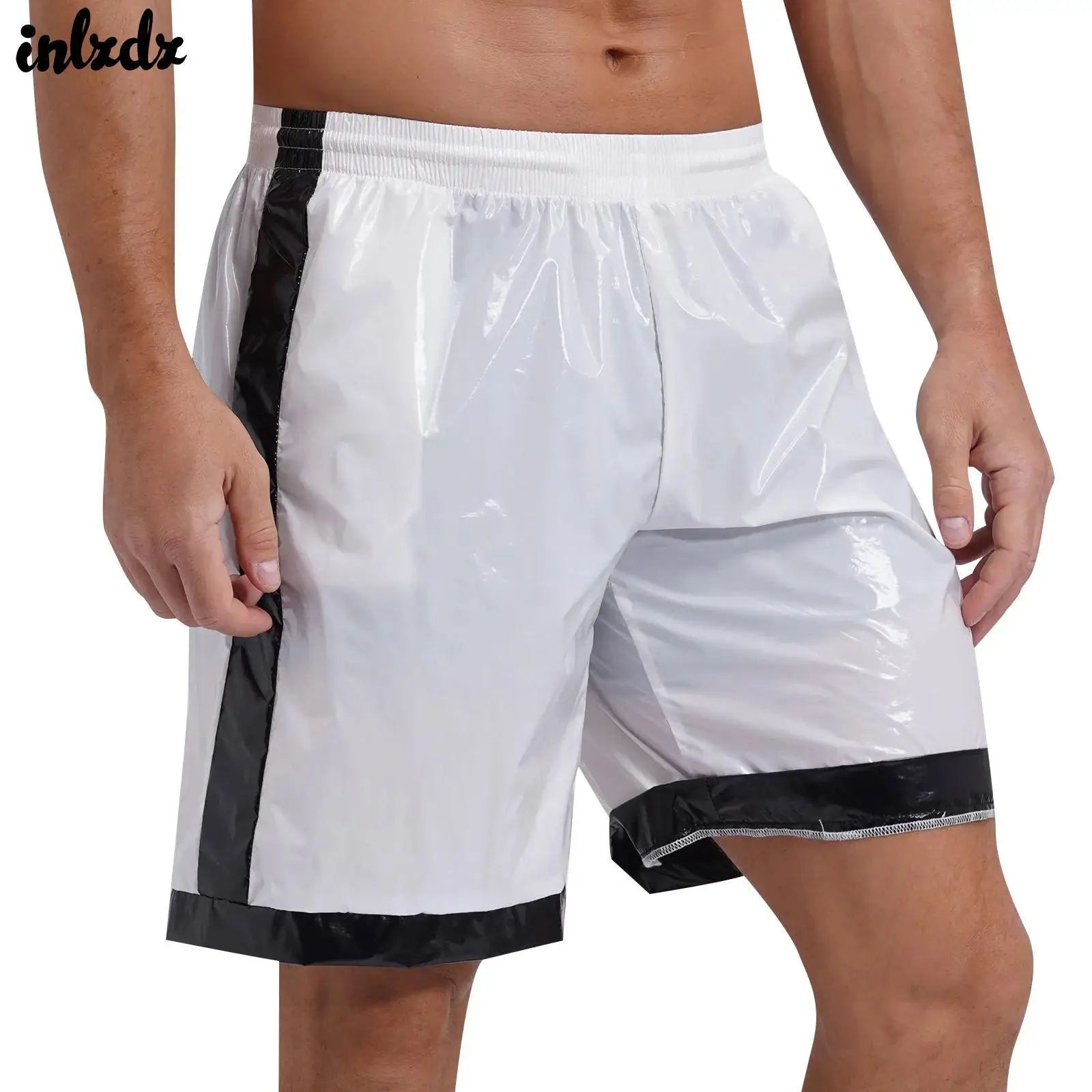 Swimear costume da bagno da uomo pantaloncini Boxer effetto bagnato coulisse tasche elastiche in vita strisce a contrasto pantaloncini da spiaggia Loungewear