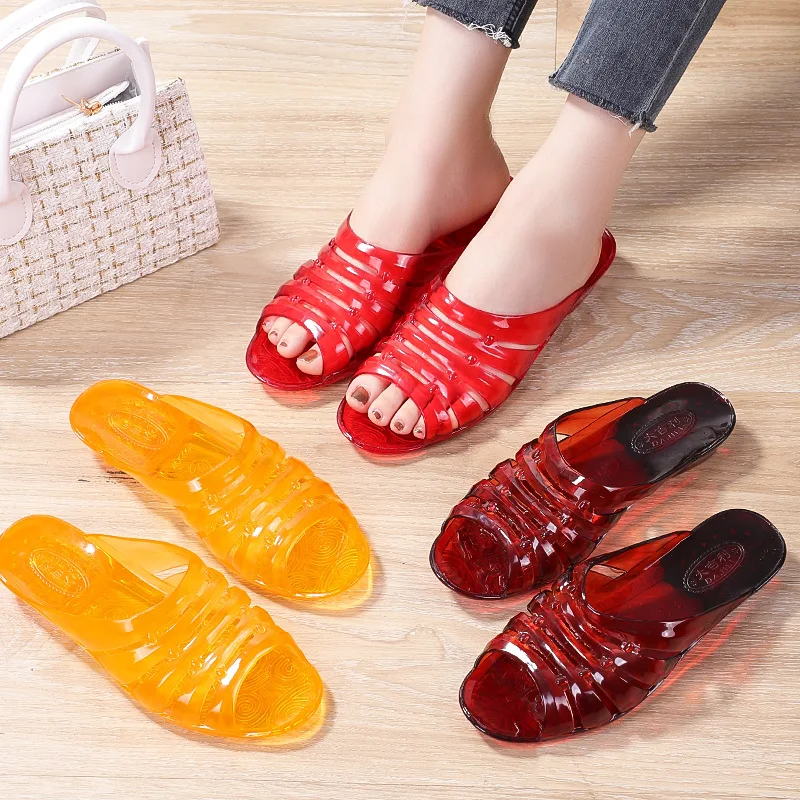 Summer Shoes Women Plastic Sandals Woman Slip on Beach Transparent Flat Sandals Women\'s Crystal Flip Flops Slippers